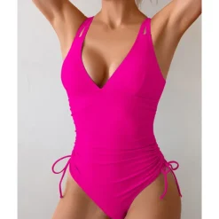 Women's One Piece Swimsuit Deep V Open Back Swimwear Solid Colored Swimwear Black Navy Blue Breathable Quick Dry Lightweight Sleeveless - Swimming Surfing Beach Summer Spring