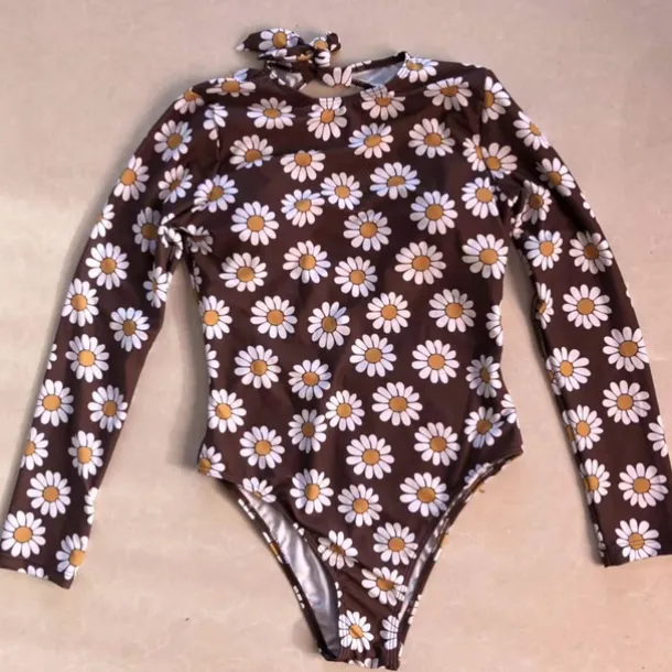 Women's One Piece Swimsuit Knotted Bodysuit Bathing Suit Floral Swimwear Coffee UV Sun Protection Breathable Quick Dry Long Sleeve - Swimming Surfing Beach Autumn / Fall Spring / Summer / Spandex