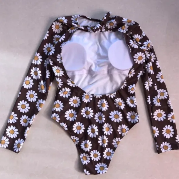 Women's One Piece Swimsuit Knotted Bodysuit Bathing Suit Floral Swimwear Coffee UV Sun Protection Breathable Quick Dry Long Sleeve - Swimming Surfing Beach Autumn / Fall Spring / Summer / Spandex