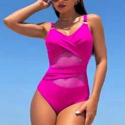 Women's One Piece Swimsuit V Neck Swimwear Solid Colored Swimwear Black Navy Blue Quick Dry Lightweight Breathable Sleeveless - Swimming Surfing Beach Summer Spring