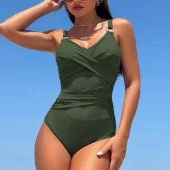 Women's One Piece Swimsuit V Neck Swimwear Solid Colored Swimwear Black Navy Blue Quick Dry Lightweight Breathable Sleeveless - Swimming Surfing Beach Summer Spring