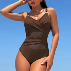 Women's One Piece Swimsuit V Neck Swimwear Solid Colored Swimwear Black Navy Blue Quick Dry Lightweight Breathable Sleeveless - Swimming Surfing Beach Summer Spring