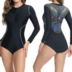 Women's One Piece Swimsuit Swimwear Swimwear Black Breathable Quick Dry Lightweight Long Sleeve - Swimming Surfing Beach Summer Spring