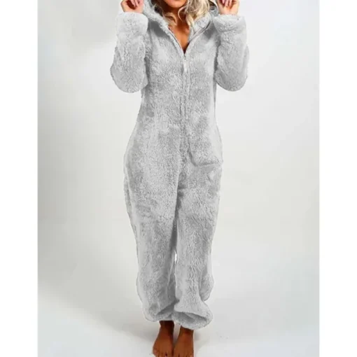Women's One-Piece Hooded Pajama Solid Red Plush Fleece Long Sleeve Winter Sleepwear Cozy Homewear Comfort Fit Home Outfits
