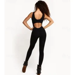 Women's Onesie Workout Sets See Through Solid Color Bodysuit Black Spandex Yoga Fitness Dance Moisture Wicking Sport Activewear Stretchy Slim