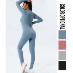 Women's Onesie Workout Sets Winter Front Zip Solid Color Bodysuit Black Pink Spandex Yoga Fitness Gym Workout Tummy Control Butt Lift Breathable Sport Activewear Stretchy