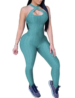 Women's Onesie Workout Sets Scrunch Butt Open Back Bodysuit Romper Clothing Suit Black White Spandex Yoga Fitness Gym Workout Tummy Control Butt Lift Quick Dry Sleeveless Sport Activewear High