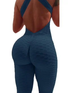 Women's Onesie Workout Sets Scrunch Butt Open Back Bodysuit Romper Clothing Suit Black White Spandex Yoga Fitness Gym Workout Tummy Control Butt Lift Quick Dry Sleeveless Sport Activewear High