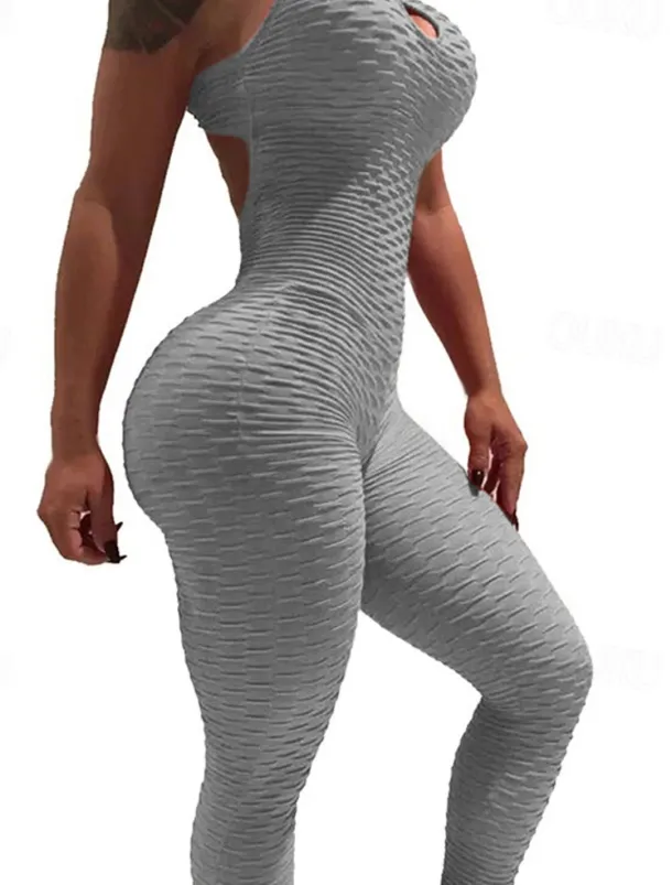 Women's Onesie Workout Sets Scrunch Butt Open Back Bodysuit Romper Clothing Suit Black White Spandex Yoga Fitness Gym Workout Tummy Control Butt Lift Quick Dry Sleeveless Sport Activewear High