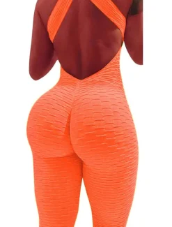 Women's Onesie Workout Sets Scrunch Butt Open Back Bodysuit Romper Clothing Suit Black White Spandex Yoga Fitness Gym Workout Tummy Control Butt Lift Quick Dry Sleeveless Sport Activewear High