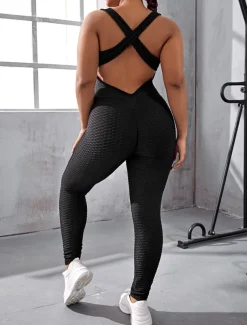 Women's Onesie Workout Sets Scrunch Butt Open Back Bodysuit Romper Clothing Suit Black White Spandex Yoga Fitness Gym Workout Tummy Control Butt Lift Quick Dry Sleeveless Sport Activewear High