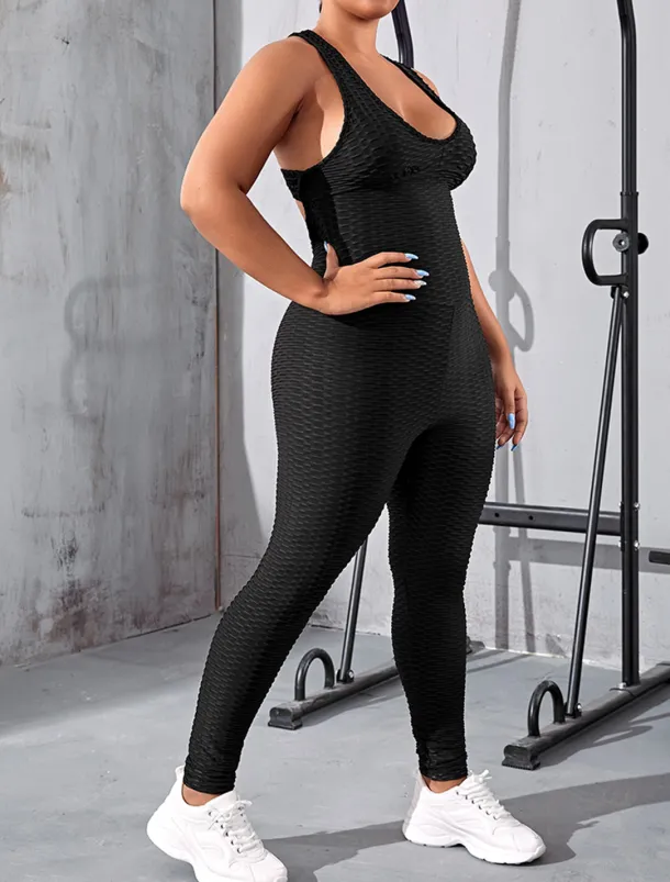 Women's Onesie Workout Sets Scrunch Butt Open Back Bodysuit Romper Clothing Suit Black White Spandex Yoga Fitness Gym Workout Tummy Control Butt Lift Quick Dry Sleeveless Sport Activewear High