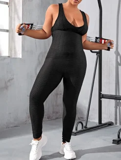 Women's Onesie Workout Sets Scrunch Butt Open Back Bodysuit Romper Clothing Suit Black White Spandex Yoga Fitness Gym Workout Tummy Control Butt Lift Quick Dry Sleeveless Sport Activewear High