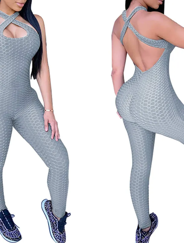 Women's Onesie Workout Sets Scrunch Butt Open Back Bodysuit Romper Clothing Suit Black White Spandex Yoga Fitness Gym Workout Tummy Control Butt Lift Quick Dry Sleeveless Sport Activewear High