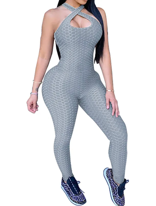 Women's Onesie Workout Sets Scrunch Butt Open Back Bodysuit Romper Clothing Suit Black White Spandex Yoga Fitness Gym Workout Tummy Control Butt Lift Quick Dry Sleeveless Sport Activewear High