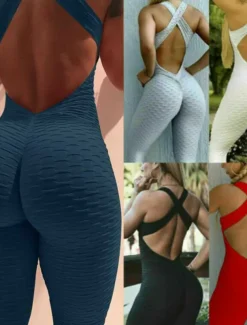 Women's Onesie Workout Sets Scrunch Butt Open Back Bodysuit Romper Clothing Suit Black White Spandex Yoga Fitness Gym Workout Tummy Control Butt Lift Quick Dry Sleeveless Sport Activewear High