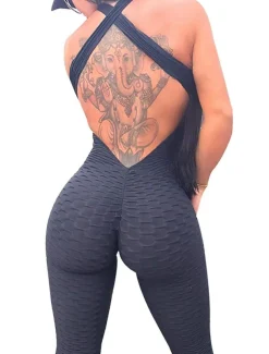 Women's Onesie Workout Sets Scrunch Butt Open Back Bodysuit Romper Clothing Suit Black White Spandex Yoga Fitness Gym Workout Tummy Control Butt Lift Quick Dry Sleeveless Sport Activewear High