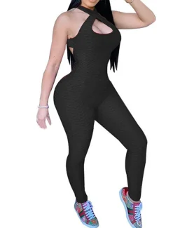 Women's Onesie Workout Sets Scrunch Butt Open Back Bodysuit Romper Clothing Suit Black White Spandex Yoga Fitness Gym Workout Tummy Control Butt Lift Quick Dry Sleeveless Sport Activewear High