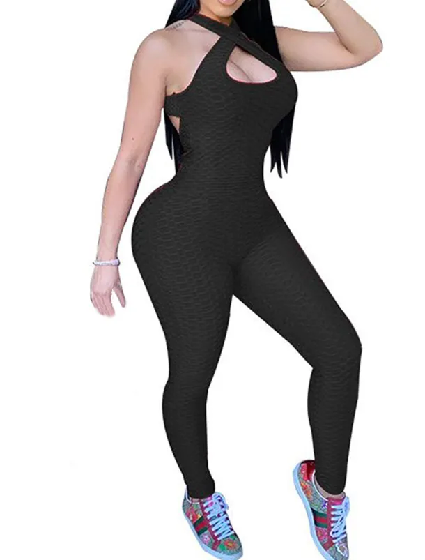 Women's Onesie Workout Sets Scrunch Butt Open Back Bodysuit Romper Clothing Suit Black White Spandex Yoga Fitness Gym Workout Tummy Control Butt Lift Quick Dry Sleeveless Sport Activewear High