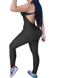 Women's Onesie Workout Sets Scrunch Butt Open Back Bodysuit Romper Clothing Suit Black White Spandex Yoga Fitness Gym Workout Tummy Control Butt Lift Quick Dry Sleeveless Sport Activewear High
