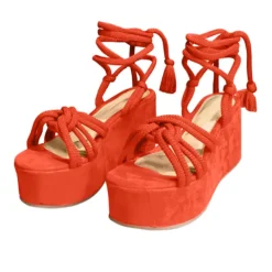 Women's Orange Rope Lace-Up Platform Sandals – Boho Wedge Heels for Summer Beach & Festival Wear