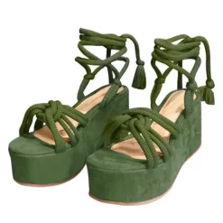 Women's Orange Rope Lace-Up Platform Sandals – Boho Wedge Heels for Summer Beach & Festival Wear