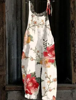 Women's Overall Floral Active Going out Weekend Straight Loose Fit Strap White Pink Red S M L Spring