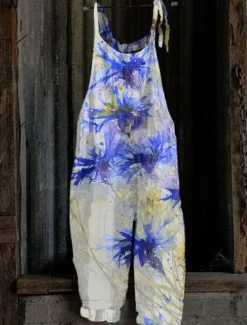 Women's Overall Utility Print Floral Crew Neck Trug Life Streetwear Daily Vacation Loose Fit Sleeveless White Pink Red S M L Summer Fall