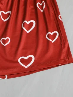 Women's Pajama Set Casual Comfort Heart Elastic Waist T Shirt Shorts Home Valentine's Day Daily Short Sleeve Crew Neck Red Summer Spring Regular Fit