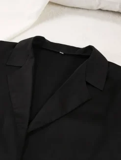 Women's Pajama Set Casual Comfort Pure Color Button Up Elastic Waist Shirt Pant Home Daily Long Sleeve Shirt Collar Black Green Summer Spring Fall Regular Fit