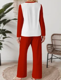 Women's Pajama Set Casual Comfort Comfrt Heart T Shirt Pant Home Valentine's Day Daily Long Sleeve Crew Neck Red Spring Fall Winter