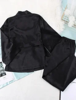 Women's Pajama Set Casual Comfort Pure Color Elastic Waist Robe Top Pant Home Daily Half Sleeve V Neck Black Blue Green Summer Spring Fall Regular Fit