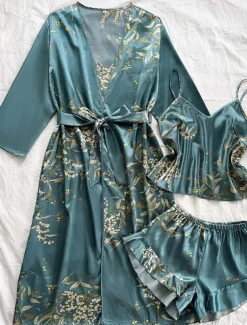 Women's Pajamas Luxury Home Green cherry Summer Spring