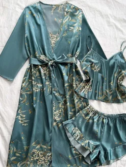 Women's Pajamas Luxury Home Green cherry Summer Spring