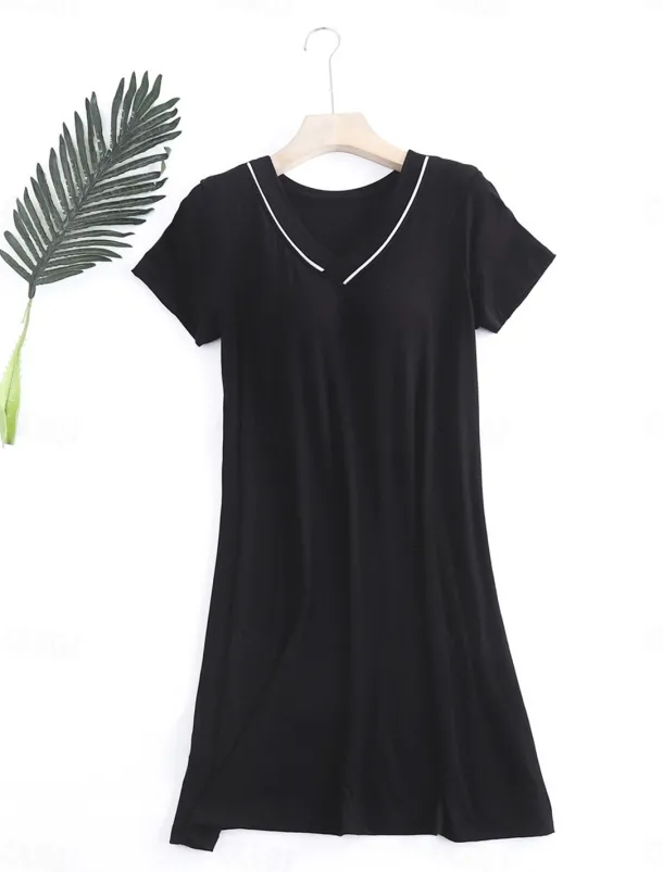 Women's Pajamas Nightgown Nightshirt Dress Pure Color Simple Comfort Home Daily Bed Modal Breathable V Wire Short Sleeve Summer Home Outfits