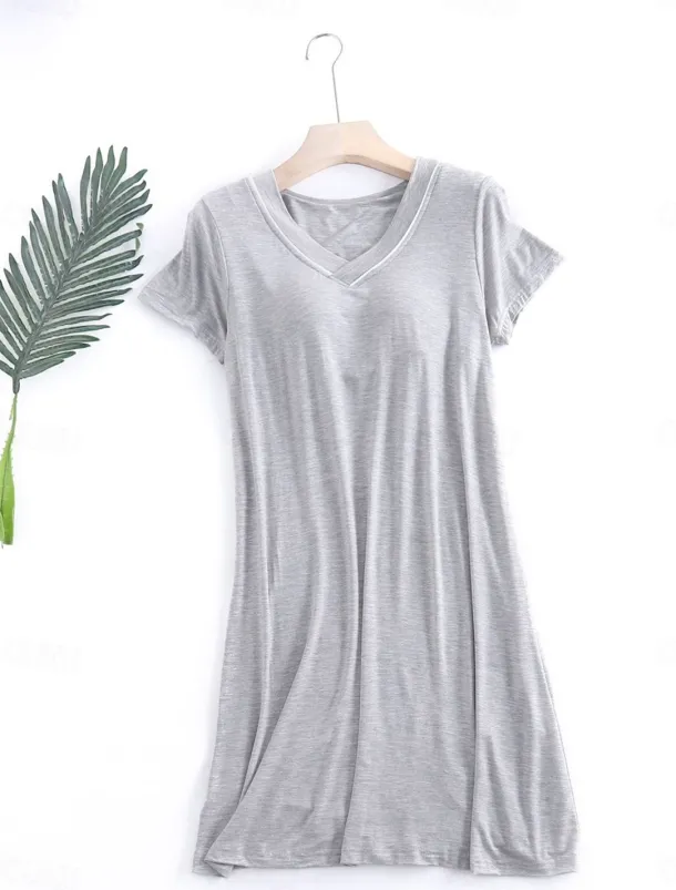 Women's Pajamas Nightgown Nightshirt Dress Pure Color Simple Comfort Home Daily Bed Modal Breathable V Wire Short Sleeve Summer Home Outfits
