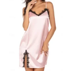 Women's Pajamas Nightgown Nightshirt Dress Pure Color Fashion Comfort Home Daily Bed Satin Silk Breathable Straps Sleeveless Backless Summer Home Outfits