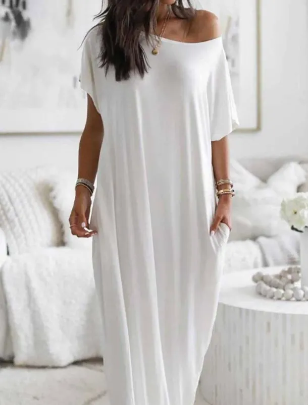 Women's Pajamas Nightgown Dress Pure Color Simple Casual Soft Home Daily Bed Polyester Breathable Short Sleeve Pocket Summer Spring