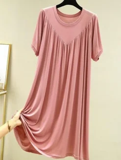 Women's Pajamas Nightgown Nightshirt Dress Pure Color Simple Casual Soft Home Daily Bed Polyester Breathable Crew Neck Short Sleeve Summer Spring