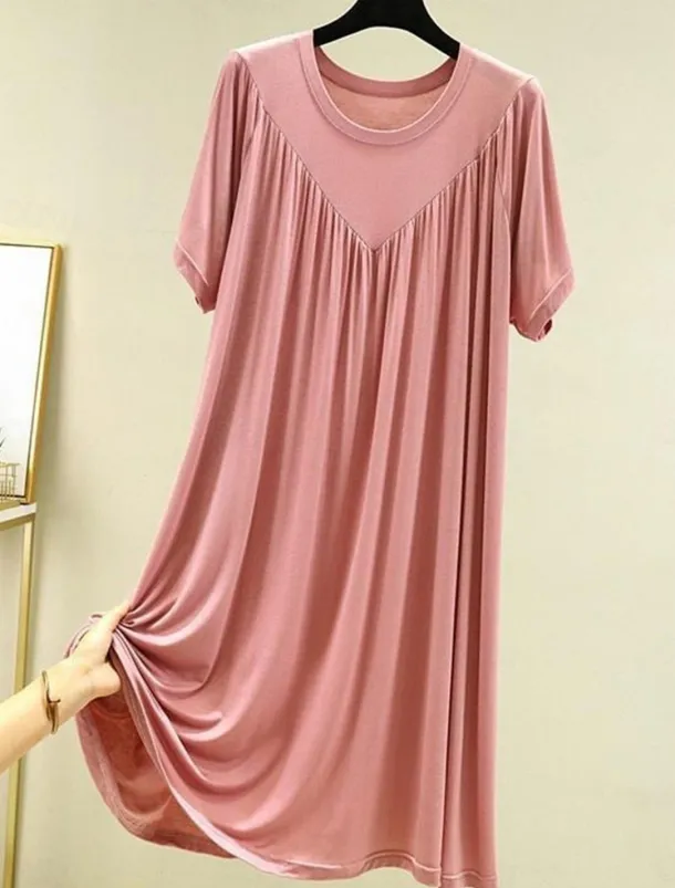 Women's Pajamas Nightgown Nightshirt Dress Pure Color Simple Casual Soft Home Daily Bed Polyester Breathable Crew Neck Short Sleeve Summer Spring