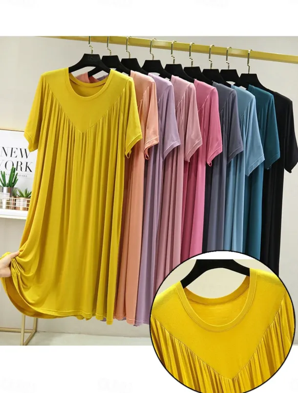 Women's Pajamas Nightgown Nightshirt Dress Pure Color Simple Casual Soft Home Daily Bed Polyester Breathable Crew Neck Short Sleeve Summer Spring