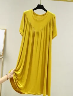 Women's Pajamas Nightgown Nightshirt Dress Pure Color Simple Casual Soft Home Daily Bed Polyester Breathable Crew Neck Short Sleeve Summer Spring