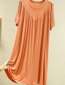 Women's Pajamas Nightgown Nightshirt Dress Pure Color Simple Casual Soft Home Daily Bed Polyester Breathable Crew Neck Short Sleeve Summer Spring