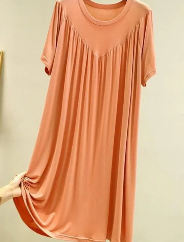 Women's Pajamas Nightgown Nightshirt Dress Pure Color Simple Casual Soft Home Daily Bed Polyester Breathable Crew Neck Short Sleeve Summer Spring