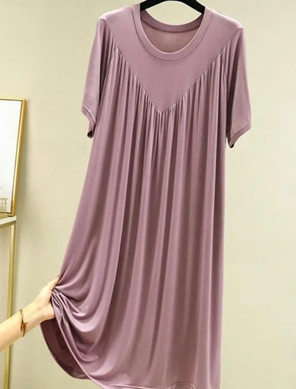 Women's Pajamas Nightgown Nightshirt Dress Pure Color Simple Casual Soft Home Daily Bed Polyester Breathable Crew Neck Short Sleeve Summer Spring
