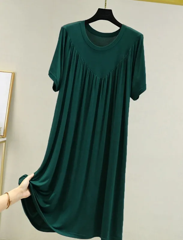Women's Pajamas Nightgown Nightshirt Dress Pure Color Simple Casual Soft Home Daily Bed Polyester Breathable Crew Neck Short Sleeve Summer Spring
