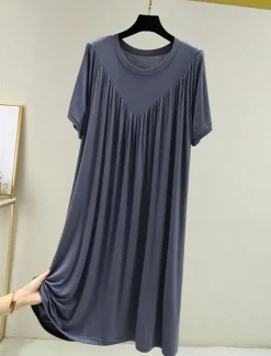 Women's Pajamas Nightgown Nightshirt Dress Pure Color Simple Casual Soft Home Daily Bed Polyester Breathable Crew Neck Short Sleeve Summer Spring