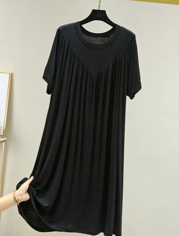 Women's Pajamas Nightgown Nightshirt Dress Pure Color Simple Casual Soft Home Daily Bed Polyester Breathable Crew Neck Short Sleeve Summer Spring