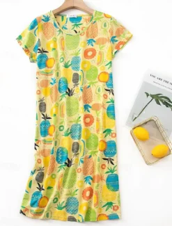 Women's Pajamas Nightgown Nightshirt Dress Animal Fruit Casual Comfort Sweet Home Street Daily Breathable Crew Neck Short Sleeve Summer Spring Home Outfits