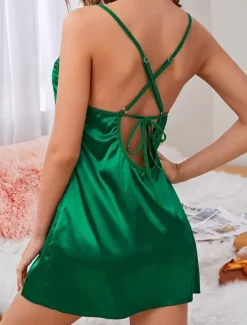 Women's Pajamas Nightgown Dress Pure Color Simple Casual Soft Home Daily Bed Ice Silk Breathable Straps Sleeveless Backless Summer Spring Home Outfits